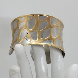 Silver And Brassy‎ Gold Tone Wide Open Back Cuff Bracelet